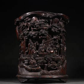 A Qing Dynasty agarwood character story pen holder
