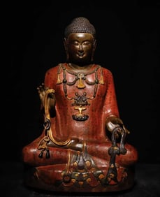 A bluestone painted Buddha statue of the Northern Qi Dynasty
