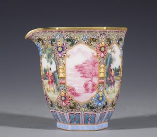 A Qing Dynasty Qianlong Guyuexuan Six-Sided Open Window Boy Fair Cup