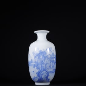 A Qing Dynasty Yongzheng enamel blue material landscape pavilion bottle