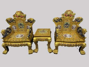 One piece Qing Dynasty cloisonné enamel cloisonné (dragon chair three-piece set)