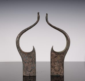 A pair of Han Dynasty copper tent hooks