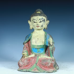 A bronze painted Buddha statue of the Tang Dynasty