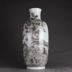 A Qing Dynasty Qianlong ink color deer crane with a spring picture bottle