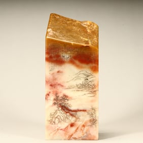 A Qing Dynasty fine Shoushan stone landscape poetry seal