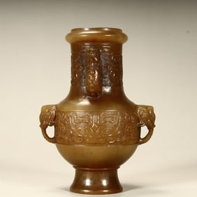 A Qing Dynasty boutique Shoushan stone beast face pattern amphora