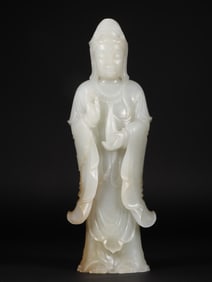 A standing statue of Guanyin Bodhisattva in Hetian jade in the Qing Dynasty