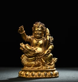 A piece of Qing Dynasty copper-gilt water god of wealth inch Buddha