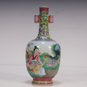 A clear enamel figure bottle