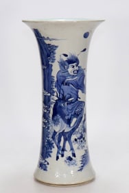 A Ming Chongzhen blue and white "Zhong Kui Yingfu" picture flower cup