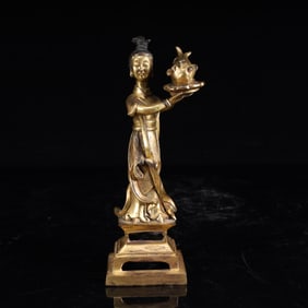 A Qing Dynasty bronze gilt Magu birthday statue