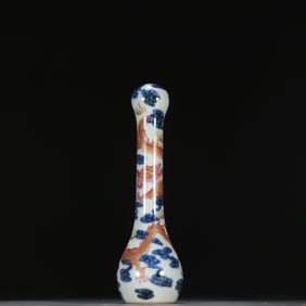 A Qing Dynasty blue and white plus pastel cloud dragon pattern pen barrel