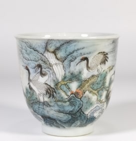 A Qing Dynasty Qianlong enamel crane cup