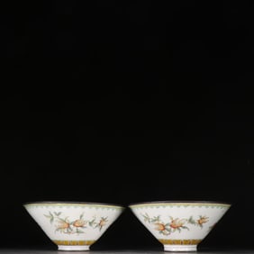 A pair of Qing Dynasty bronze tire painting enamel eight immortals crossing the sea bucket hat bowl