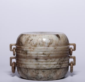 A piece of ancient Hetian jade belt waist drum storage box