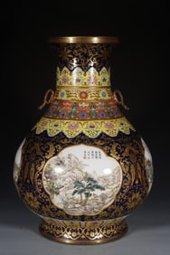 A Qing Dynasty Qianlong double-eared window landscape jade pot spring auction