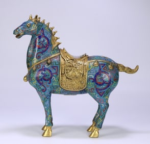 A Qing Dynasty cloisonné enamel Tang Dynasty horse