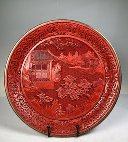 A piece of iron tire to remove the red landscape scenery pavilion and pavilion pattern