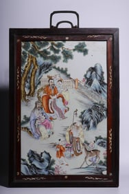 A piece of Qing Dynasty pastel three-star Jufutu mahogany hanging screen
