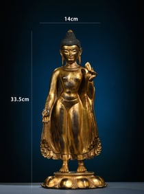 A copper-gilt Shakyamuni Buddha