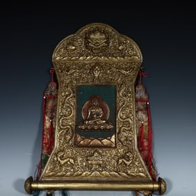 A Qing Dynasty copper-gilt thangka