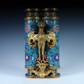 A Qing Dynasty cloisonné cloisonné enamel hero diptych
