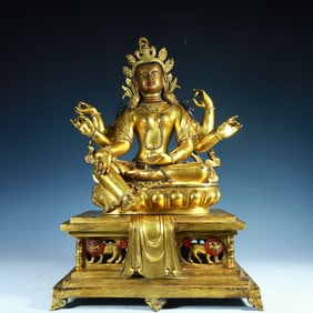 A bronze gilt Buddha statue of the Qing Dynasty