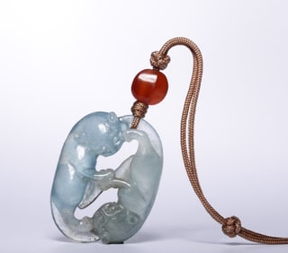A Qing Dynasty aquamarine double joy