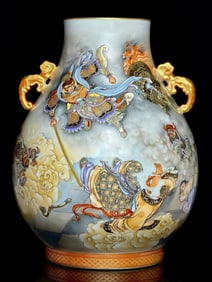 A piece of Qing Dynasty Qianlong year alum red gold-painted pattern edge Equal to the Great Sage Sun