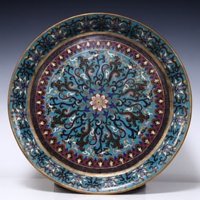 A Qing Dynasty Eight Treasure Flower Enamel Plate