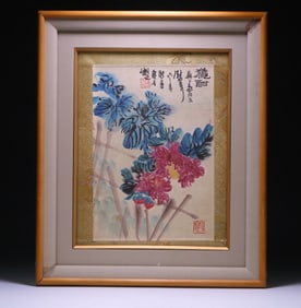 A modern Pan Tianshou "Chrysanthemum Autumn Picture" frame