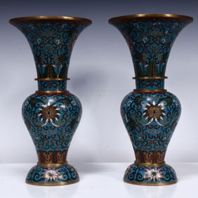 A cloisonné vase pair