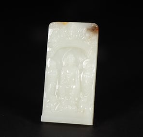 A piece of ancient Hetian jade three holy Buddhist amulet
