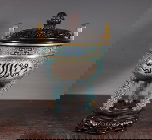 A Qing Dynasty copper-gilt cloisonné enamel cloisonné incense burner