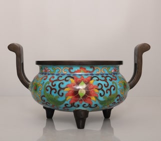 A cloisonné enamel entwined lotus hat ear stove
