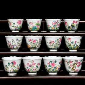 A Qing Dynasty Yongzheng enamel color twelve flower god cup