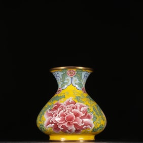 A Qing Dynasty bronze tire painting enamel peony flower fish basket