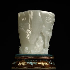 A Qing Dynasty Hetian jade landscape figure pattern cup