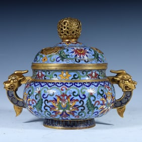 A Qing Dynasty copper gilt cloisonné enamel aroma burner