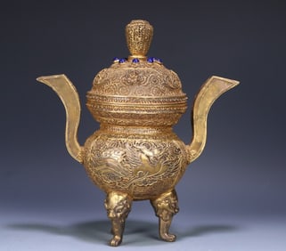 A late Qing silver gilt filigree cupola ear smoker