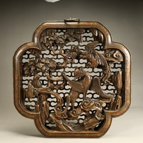 A Qing Dynasty rosewood carving Fulu auspicious pattern hanging screen