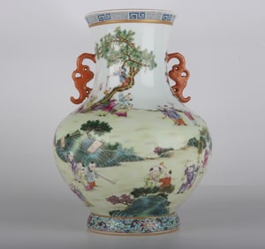 A Qing Dynasty Qianlong pastel baby play picture amphora