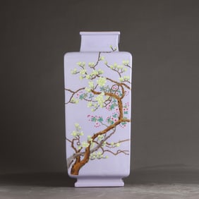 A Qing Dynasty Qianlong pastel magnolia inscription poem inlay