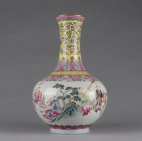 A Qing Dynasty Qianlong pastel figure bottle