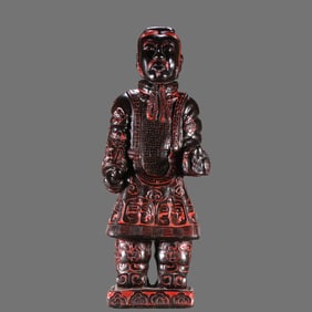 A Qing Dynasty lacquerware carved terracotta warriors and horses