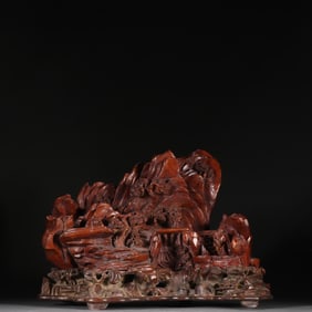 A Qing Dynasty boxwood landscape figure mountain ornament