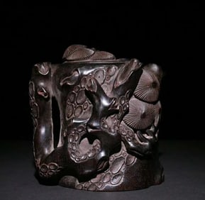 A Qing Dynasty rosewood "immortal pine" teapot ornament