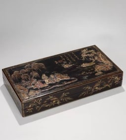 A Qing Dynasty wooden tire lacquer painted with gold Gao Shi Ya Ju poetry document post box