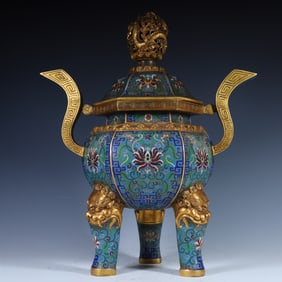 A Qing Dynasty cloisonné enamel morning crown ear furnace