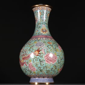 A pair of Qing Dynasty bronze tire painting enamel dragon and phoenix pattern vases